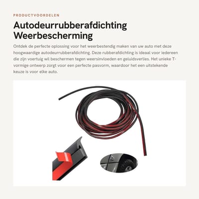 Dailygoods- Autodeurrubberafdichting 5m - Weerbescherming - Geluidsisolatie - T-vormige Afdichtingstape - TPE-rubber - Universele Toepassing - Rubberafdichting