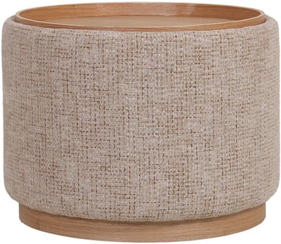 DÉJA Living Salontafel Marcia Taupe/Naturel – Rond – Met Opbergruimte – Chenille en Essenfineer – 55x55x42 cm