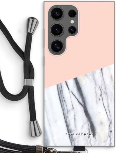 Case Company® - Hoesje met koord geschikt voor Samsung Galaxy S24 Ultra hoesje met Koord - A touch of peach - Telefoonhoesje met Zwart Koord - Bescherming aan alle Kanten en Over de Schermrand
