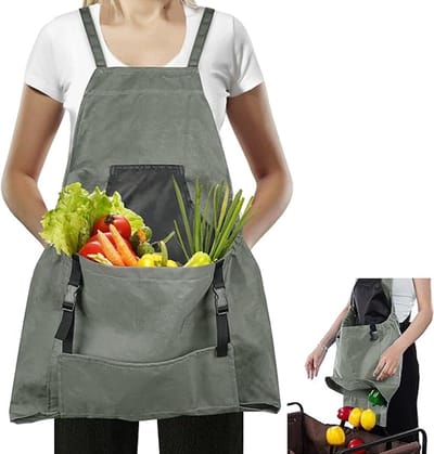 Tuinierschort – Gereedschapsschort – Inclusief plukzak – Afneembare zakken – 50 x 60 x 20 cm – Unisex – Een uitstekend cadeau voor tuinliefhebbers - grijs