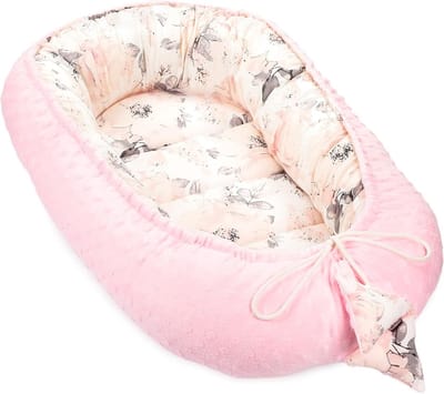 Warm nestje voor baby's, 90 x 50 cm, knuffelnest voor pasgeborenen, winter/herfst, cocon, babynest, wilde roos, lichtroze