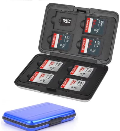Actie4you® - SD Kaart Houder - Geheugenkaart Organizer - 8x2 Kaarten Slots - Doosje - Mapje – Blauw