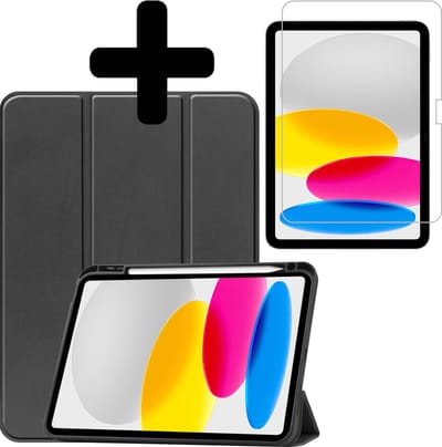 Hoes - Geschikt voor Apple iPad A16/A18 (2022/2025/2026) - 10.9 & 11 inch (10e, 11e & 12e generatie) - Met Screenprotector - Trifold Bookcase - Hard Cover Case - Met Uitsparing Geschikt voor Apple Pencil - Hardcover Book - Tablet Hoesje - Zwart