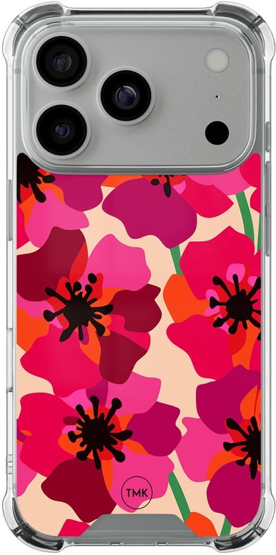 Shockproof hoesje geschikt voor Apple iPhone 17 Pro - Pink floral bliss - Schokbestendig - Verhoogde randen - TPU case - Extra Sterke Back Cover - Bloemen - Transparant, Roze