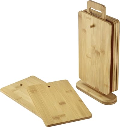 Westmark Ontbijtplankenset – 6 broodplankjes incl. houder, plankjes voor ontbijt en diner, ook ideaal als snijplanken of serveerborden – bamboe, 7 st.