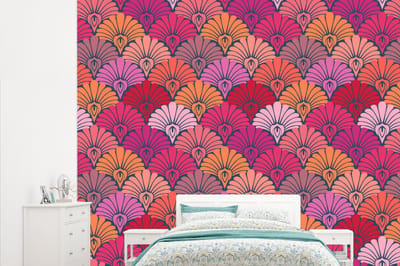 Behang - Fotobehang Patronen - Art Deco - Roze - Bloemen - Breedte 315 cm x hoogte 260 cm
