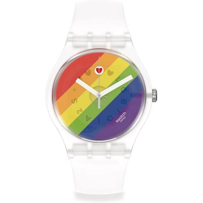 Swatch New Gent Serie Quartz Uurwerk 30 Meter Waterbestendig Horloge 41 Mm Bloemenwijzerplaat Bio-gebaseerd Materiaal Kast Siliconen Band Heren horloges SO29K701 Rainbow blue