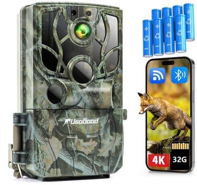 Usogood WildCamera - 4K Ultra HD & 48MP - Waterdicht - Buiten Camera met Nachtzicht en Wifi - Wildlife camera's - Nachtcamera met App – Incl. 8 batterijen, 32GB geheugenkaart
