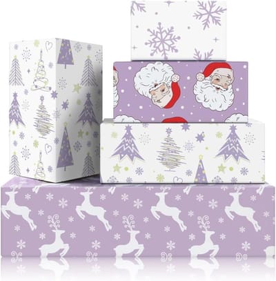 Kerst inpaakpapier met kerstman, sneeuwvlokken en elanden - 8 vellen van 70x50cm voor cadeaus, knutselen en feestdecoratie voor het hele gezin
