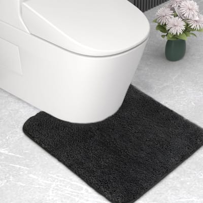 Badmat, Toiletmat, 2cm Super Dikke Badtapijt, Super Absorberende Badkamertapijt 50x50cm U-vorm, Zwart