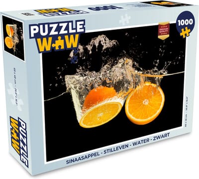 Puzzel Sinaasappel - Stilleven - Water - Zwart - Fruit - Legpuzzel - Puzzel 1000 stukjes volwassenen