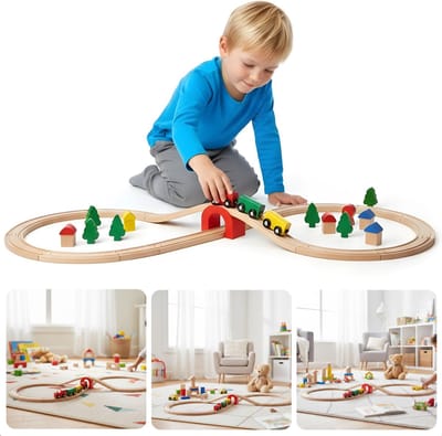 Cheqo® Houten Treinbaan - Houten Treinset - Treinbaan - Treinset - Houten Treinbaan Set - Treinbaan met Trein - Treinbaan met Accessoires - Treinset 20 Delig - Treinbaan Vanaf 18 Maanden
