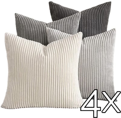 Urban Stone Kussenhoes Mix | 4 Stuks | Ribstof | 45x45 | Grijs Tinten | Kussenhoezen Set 4 Stuks Ribstof – Sierkussenhoezen – Corduroy Kussenslopen – Decoratieve Kussens Bank / Slaapkamer