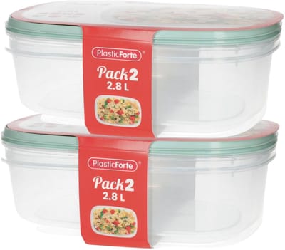 Plasticforte Vershoudbakjes - 4x stuks - 2.8 liter - herbruikbaar - transparant/groen - kunststof - magnetron - vriezer