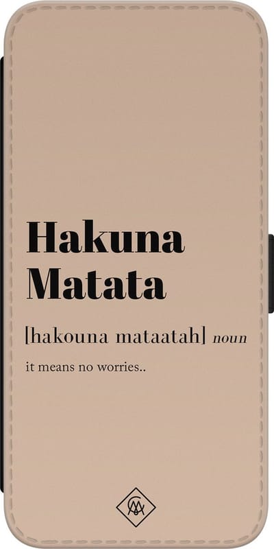 Casimoda® bookcase - Geschikt voor Samsung Galaxy S23 - Hoesje met pasjeshouder - Hakuna Matata - Bruin/beige - Kunstleer