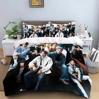 KPOP Dekbedovertrek Kussensloop S-Stray-K-Kids Beddengoed Set Volwassene Jongen Meisje Slaapkamer Decoratie Kindercadeau Enkel Dubbel Grote Maat AU Single(140*210cm)3pcs