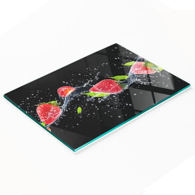 Glazen serveerplank met aardbeien- en watermotief, 80x52 cm