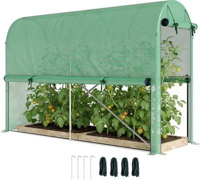 Killogood Tuinkas PE - balkonkas - versterkt zeil 140 g/m² - stalen frame - ritssluiting oprolbare deur - voor groenten planten bloemen - binnen en buiten - 300 x 100 x 200 cm - groen