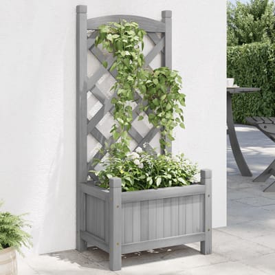 vidaXL Plantenbak met latwerk 40x30x90 cm massief vurenhout grijs