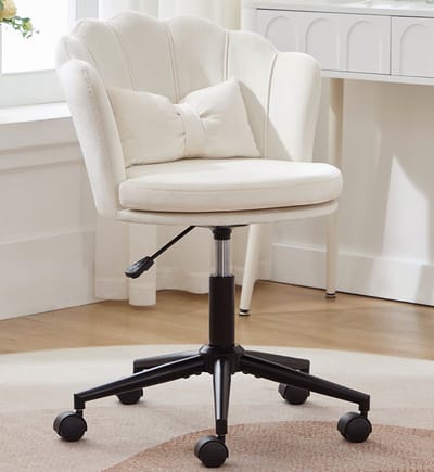 Bureaustoel - Fluwelen Stoelen - Modern design - In hoogte verstelbaar - Rugleuning in de vorm van bloemblaadjes - Geschikt voor de woonkamer, kantoor - Beige