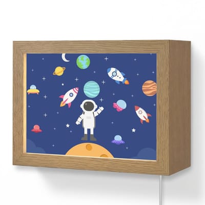 Wandlamp 20x15 cm - Oplaadbaar - Ruimte - Astronaut - Raket - Blauw - Wandlampen binnen woonkamer - Slaapkamer lamp met kabel - Decoratieve nachtlamp - Vloerlamp snoer