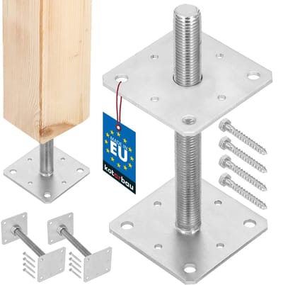 KOTARBAU® 2 stuks Paalhouder, Paalvoet, Verzinkt Staal, 110 x 110 x 250 mm, M24, Zilver, Paalsteun, Regelbare Paalhouder, voor Beton, Verstelbare Paalvoet, Gegalvaniseerde Paaldrager