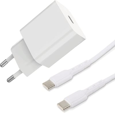 20W USB-C Thuislader met USB C naar USB C Oplaadkabel - 1 Meter - 4x Sneller Opladen