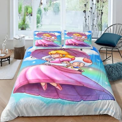 Schattige Princess Peaches 3D-geprinte dekbedovertrekset, HD-dekbedovertrek voor kinderbeddengoed, beddengoed, slaapkamerdecoratie EU Single 140x200cm