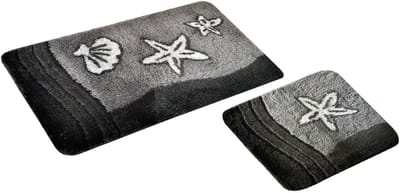 Famanu – Set van 2 badmatten - badtapijt - grijs Sealife design - comfortabel en absorberend - antislip onderzijde - geschikt voor badkamer of toilet - duurzaam en onderhoudsvriendelijk