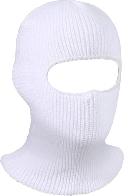 Ademende Winddichte Gebreide Balaclava voor Volwassenen met 1 Gat - Ski Masker in Wit, One Size, Perfect voor Koud Weer en Buitenactiviteiten