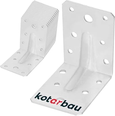 Set van 12 stevige hoekverbinders 75 x 75 x 55 mm - Hoekprofiel van thermisch verzinkt staal met groeven voor zware lasten