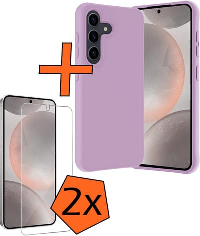 Hoes - Met 2x Screenprotector - Geschikt voor Samsung Galaxy S24 - Sterk & Shockproof - Back Cover - Siliconen Case - Telefoon Hoes - Lila