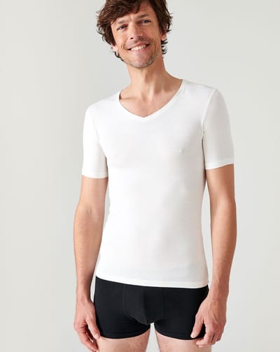 Damart - T-shirt met korte mouwen en V-hals Thermolactyl Sensitive - Heren - Wit - S