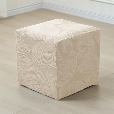 1 ST Bladeren Jacquard Ottomaanse Krukhoes Elastische Vierkante Voetensteun Slipcovers Anti-stof Voetenkruk Poef Covers voor Woonkamer Hotel