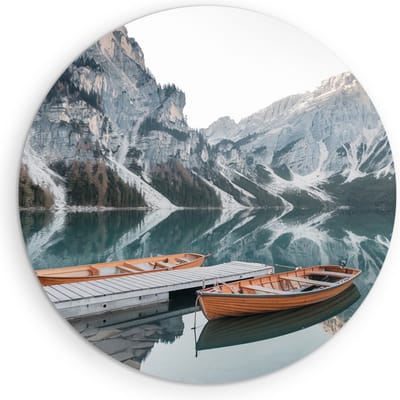 Saammp Muurcirkel Hout - Boot in de dolomieten - Landschap - Natuur - Ø 90 - Wandcirkel - Wanddecoratie Cirkel - Muurdecoratie Woonkamer - Slaapkamer decoratie - Rond Schilderij