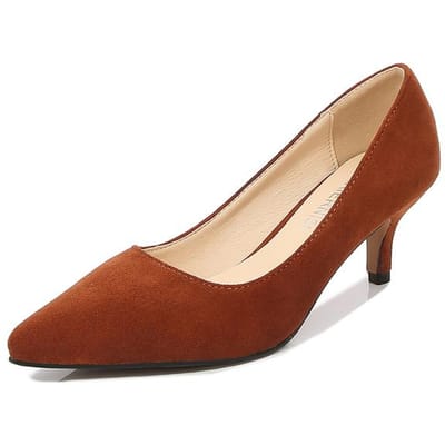 Dames Hoge Hak Pumps Lage Hak 5cm Flock Stiletto Professioneel Puntige Neus Dagelijks Ol Werkschoenen Casual Grote Maat 35 -46 8 bruin