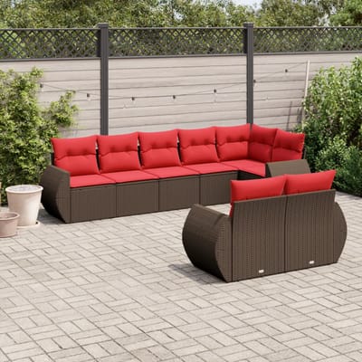vidaXL - 8-delige - tuinbankset - met - kussens, - bruin - polyrotan