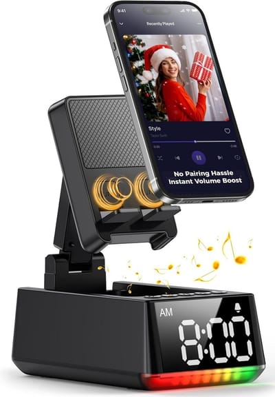 BBL Bluetooth luidspreker met mobiele telefoonstandaard, draagbare waterdichte bluetooth-luidspreker, HD-surround-sound, bluetooth-box met horloge, vaderdagcadeau voor papa, cadeaus voor meisjes en
