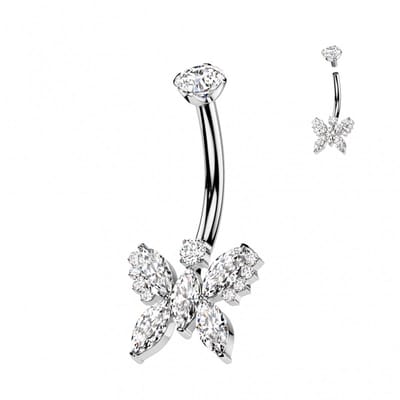 Piercing titanium vlinder extra steentjes wit - LMPiercings