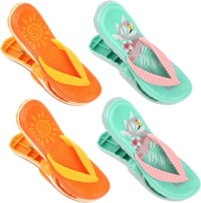 4 stuks strandhanddoekclips, slipclips voor ligstoelen, grote wasknijpers, zwembadhanddoekharingen voor vakantie, zwembad, strandstoelen (oranje, groen)