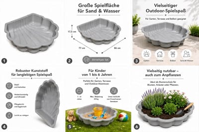 Zandbak Schelp - Zand- en Waterschelp - Grijs met Sterren - Robuuste Kunststof - Ideaal voor Zand en Water - Voor Kinderen van 1-6 Jaar