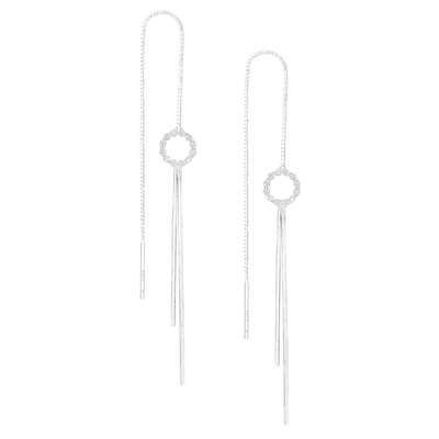 EAR IT UP - Doortrekoorbellen - Cirkel - Lint - Threader - 925 sterling zilver - Zirkonia - Pavézetting - 129 x 7 mm - 1 paar