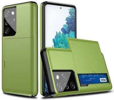 Hoesje geschikt voor Samsung Galaxy S21 - Backcover - Hardcase - Pasjeshouder - Portemonnee - Shockproof - TPU - Lichtgroen