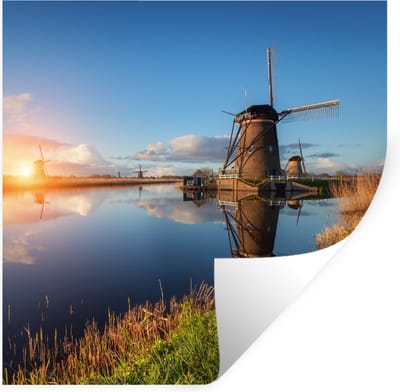 Muurstickers - Sticker Folie - Windmolen - Water - Zon - 100x100 cm - Plakfolie - Muurstickers Kinderkamer - Zelfklevend Behang XXL - Zelfklevend behangpapier - Stickerfolie