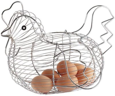 Kipvormige Eiermand van Metaal met Handvat - Zilverkleurige Decoratieve Opbergmand voor Eieren