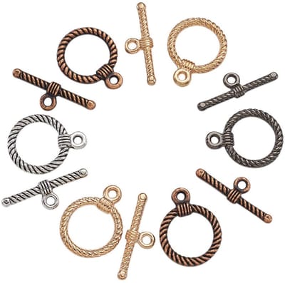 PandaHall 20 Sets Tibetaanse Stijl Legering Ring Toggle Sluitingen Connectoren 4 Kleuren Metalen Toggle TBar Sluitingen voor Ketting Armband Sieraden Maken