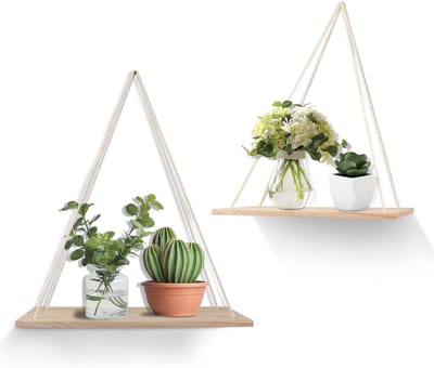 2 Stuks Touw Hangende Drijvende Planken voor Wanddecoratie - Moderne Houten Wandplanken met Touw voor Woonkamer, Badkamer en Slaapkamer - Ideaal voor Kleine Ruimtes