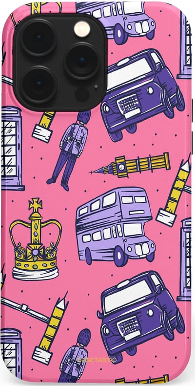 Casetastic Hoesje Geschikt voor Apple iPhone 14 Pro Max Magsafe - Stijlvolle Beschermende Duo-layer Case - Brits London Roze Avontuur - Londen