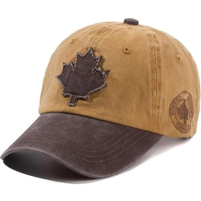 Unisex gewassen katoen Vintage Cap Canada Big Maple Leaf borduurwerk Baseball Cap mannen en vrouwen buitensport hoeden 54cm-62cm beige