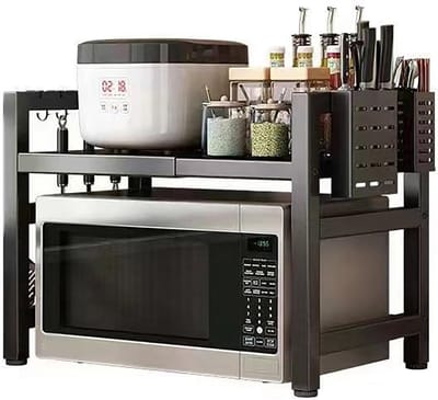 MIVRAY Keuken Opbergrek - Uitschuifbaar Keukenrek - Aanrecht Organizer - Verstelbaar Opbergrek voor Keuken - Koolstofstaal -Zwart